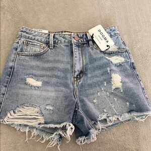 Light Blue Distressed Denim Jean Shorts - Women's